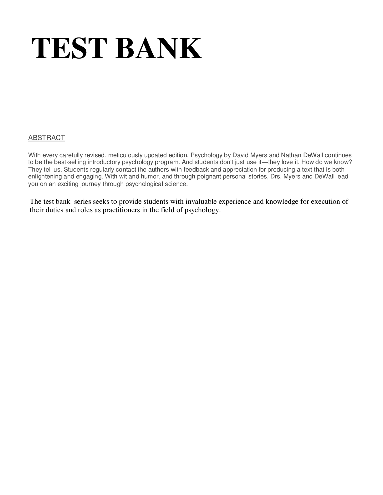 Preview image for Test bank for psychology 12th edition myers- For UPLOAD